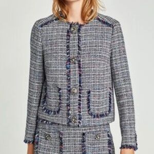 ZARA Women's Tweed Jacket - Gray